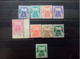 ANDORRE. 1946 à 1950. TAXES N° 33 à 40 NEUFS ++ Et  41 NEUF+ ( 5fr Coin Daté ) . Côte YT 2024 : 168,00 € - Unused Stamps