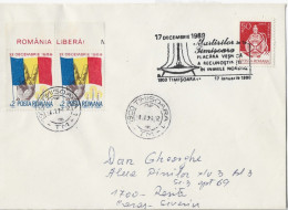 FREE ROMANIA ,ETERNAL FLAME 1989 TIMISOARA   ,SPECIAL COVER  ,ROMANIA - Brieven En Documenten