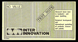 Test Note "INTER INNOVATION, 172 X 92 Mm, Testnote, Beids. Druck, RRRRR, UNC, Sehr Alt - Altri & Non Classificati