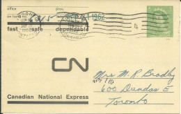 CANADA ENTIER REPIQUE A 2c DE TORONTO POUR TORONTO DE 1962  LETTRE COVER - Storia Postale