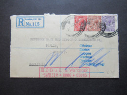 GB 1933 Einschreiben Registered London EC 104 An Die Deutsche Bank In Berlin / Roter Stempel Wertpost - Covers & Documents