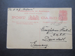 Australien 1908 Ganzsache New South Wales Nach Darmstadt / Schiffspost Per K.M.S. Moldavia Geschrieben In Epping - Cartas & Documentos