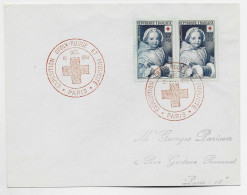 FRANCE CROIX 15FR PAIRE LETTRE COVER CACHET ROUGE CROIX ROUGE PUBLICITE PARIS 15 DEC 1951 - Croce Rossa