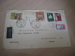 BUDAPEST 1958 To Montreal Canada 5 Stamp On Air Mail Cancel Slight Damaged Cover HUNGARY - Briefe U. Dokumente