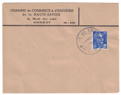 GREVE De AOUT 1953 - LETTRE Avec CACHET + ENTETE De LA CHAMBRE De COMMERCE D'ANNECY TIMBRE GANDON - Documentos