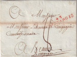 France Marcophilie - Département Du Loiret - 43/MONTARGIS En Rouge- 1792 - 36x7 Mm - Avec Texte - 1701-1800: Precursori XVIII