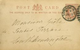 GRANDE BRETAGNE / ENTIER POSTAL POST CARD DE LONDRES DE 1882 - Entiers Postaux