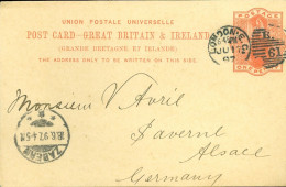 GRANDE BRETAGNE / ENTIER POSTAL POST CARD DE LONDRES A DESTINATION DE SAVERNE ALSACE 1897 - Luftpost & Aerogramme