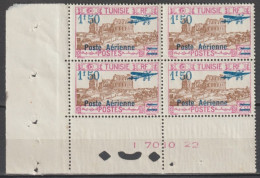 TUNISIE - 1930 - POSTE AERIENNE BLOC De 4 COIN DE FEUILLE NUMEROTE ! - YVERT 12 ** MNH  - COTE = 72++ EUR. - Luftpost