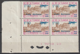 TUNISIE - 1930 - POSTE AERIENNE BLOC De 4 COIN DE FEUILLE NUMEROTE ! - YVERT 12 ** MNH  - COTE = 72++ EUR. - Posta Aerea