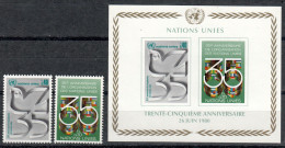 UNO GENEVE: 92-93 + Bloc 2 (1980) MNH ** - 35 Années ONU - 35 Years UNO - Neufs