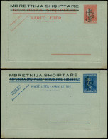 N ALBANIE - Entiers Postaux - Adm. Italienne, Michel K 12/13 + P 36/9, 2 CP + 2 CP Doubles + 2 Cartes Lettres: Zogu Surc - Albanien