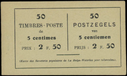 ** BELGIQUE - Carnets - COB A13b (1), Carnet Complet: Oeuvres Des Sanatorias Populaire - 1907-1941 Antichi [A]