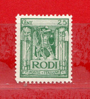 (Riz) Colonie Italiane  **- 1929 - RODI (Egeo)  Serie Pittorica, 25 Cent. Sass. 6. D. 11. MNH** - Egée (Rodi)