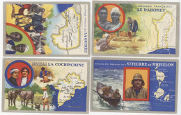 4 Cartes édtées Par Les Produits Du Lion Noir : Dahomey, Cochinchine, Guinée, St Pierre Et Miquelon (PUB) - Publicité