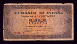 España Spain 100 Pesetas Burgos 1938 Pick 113 Serie F Bc F - 100 Pesetas