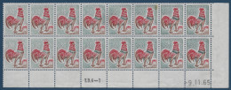 Coq De DECARIS N°1331A Bloc De 16 Variété D'impression Dépouillée La Couleur Verte Disparaissant Progressivement - 1962-1965 Coq De Decaris