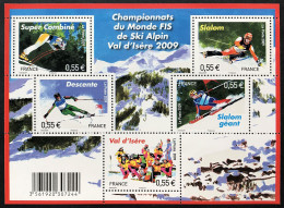 2009 - Y&T Feuillet N° F4329 - 5 Timbres X 0,55 € - Championnats Du Monde De Ski Alpin à Val D'Isère - Neuf ** - Neufs