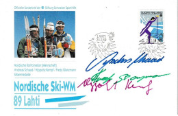 Suomi Finland 24.02.89 Signature De Andreas Schaad , Hippolyt Kempf Et Fredy Glanzmann - Sonstige & Ohne Zuordnung