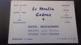 CDV MAGNY YONNE LE MOULIN CADOUX HOTEL RESTAURANT - Visiting Cards