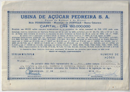 Brazil 1966 Shareholding Usina De Açúcar Pedreira From Joinville Pedreira Sugar Mill Size 18,5x26 Cm With 14 Coupons - S - V