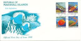 Marshall Islands FDC 19-7-1988 Complete Set Of 4 Fish Definitives With Cachet - Islas Marshall