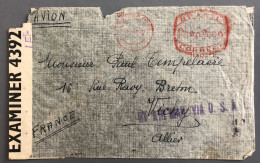 Brésil, Oblitération Mécanique SAO PAULO 12.III.1942 Sur Enveloppe Censurée, Via USA Pour La France - (W1364) - Lettres & Documents