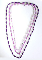 JOLI COLLIER SAUTOIR A 3 RANG PERLE RESINE PLASTIQUE VIOLET BIJOU FANTAISIE 46cm    (1505.14) - Colliers/Chaînes