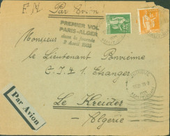 Cachet Premier Vol Paris Alger Dans La Journée 2 4 1935 Huningue Haut Rhin 30 3 35 FM + Surtaxe Aérienne YT 280 286 Paix - 1927-1959 Covers & Documents