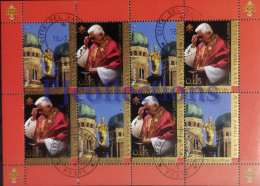 3706- VATICANO - VATICAN CITY 2007 COMPLEANNO DI PAPA BENEDETTO XVI FULL SHEET 4 STAMPS C/ANNULLO 1° GIORNO USED - Oblitérés