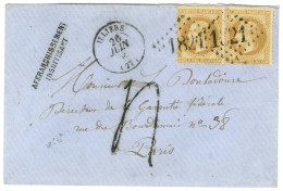 GC 1821 / N° 28 (2) Càd T 15 ILLIERS (27) Sur Lettre 2 Ports Insuffisamment Affranchie Pour Paris. Au Recto, Griffe AFFR - 1863-1870 Napoleon III With Laurels