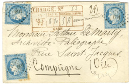 PC Du GC 691 / N° 60 (3) Descriptif Rouge De Caen Au Recto Sur Lettre Chargée Pour Compiègne. 1872. - TB / SUP. - 1871-1875 Ceres