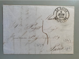 France Pli En Date Du 6 Juin 1834 Du Havre Estafette Vers Paris Tampon Bleu à L’arrière 7 Juin 1834 Taxe - Unclassified