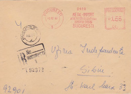 BUCHAREST, COMPANY ADVERTISING, AMOUNT 1.55, RED MACHINE STAMPS ON REGISTERED COVER, 1969, ROMANIA - Covers & Documents