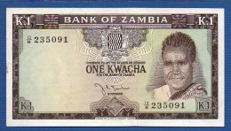 ZAMBIA - P. 5a – 1  Kwacha ND (1968) AXF, S/n 13/B 235091 - Zambie