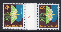 New Zealand 1970-76 Definitives - Coil Pairs - 4c Puriri Moth - No. 7 HM - Nuevos