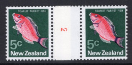 New Zealand 1970-76 Definitives - Coil Pairs - 5c Scarlet Parrot Fish - No. 2 HM - Nuevos