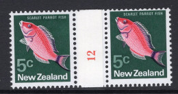 New Zealand 1970-76 Definitives - Coil Pairs - 5c Scarlet Parrot Fish - No. 12 HM - Neufs