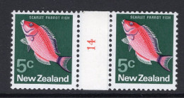 New Zealand 1970-76 Definitives - Coil Pairs - 5c Scarlet Parrot Fish - No. 14 HM - Nuevos