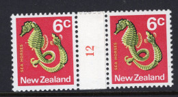 New Zealand 1970-76 Definitives - Coil Pairs - 6c Seahorse - No. 12 HM - Neufs
