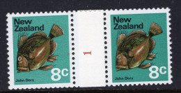 New Zealand 1970-76 Definitives - Coil Pairs - 8c John Dory - No. 1 HM - Neufs