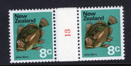 New Zealand 1970-76 Definitives - Coil Pairs - 8c John Dory - No. 18 HM - Neufs