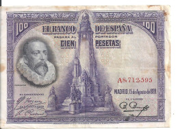 ESPAGNE 100 PESETAS 1928 VF+ P 76 - Altri & Non Classificati