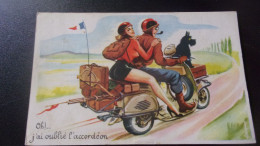 CIRCA 1950 MOTO SCOOTER VESPA COUPLE HUMOUR VOYAGEE 1959 PIN UP CHIEN - Motorbikes