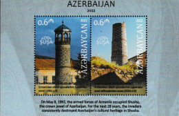 AZERBAIJAN, 2022, MNH,SHUSHA ,ARCHITECTURE, MOSQUES, SHEETLET OF 2v - Mosques & Synagogues