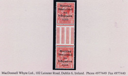 Ireland 1922 Dollard Rialtas 5-line Overprint In Black On 1d Red, Gutter Pair Mint Unmounted, Folded - Neufs