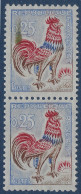 Coq De DECARIS N°1331 0.25c Variété D'impression à La Météorite ! Tenant à Normal TTB - 1962-1965 Cock Of Decaris