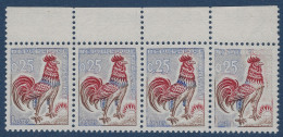 Coq De DECARIS N°1331** 0.25c Bde De 4 Variété D'impression Dégradée Du Bleu Spectaculaire & RR Ainsi ! Signé PIGERON - 1962-1965 Haan Van Decaris