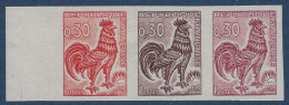 Coq De DECARIS N°1331A** 0.30c Bande De 3 BDFeuille En Essais De Couleurs RR Sur Les Coqs TTB - 1962-1965 Gallo De Decaris