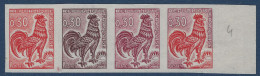 Coq De DECARIS N°1331A** 0.30c Bande De 4 BDFeuille En Essais De Couleurs RR Sur Les Coqs TTB - 1962-1965 Gallo De Decaris